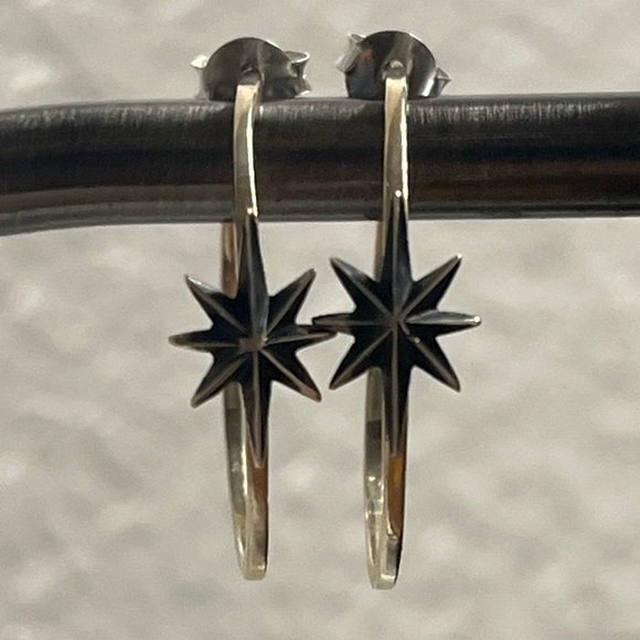 Sterling Silver Star Hoop Earrings - Picture 4 of 4